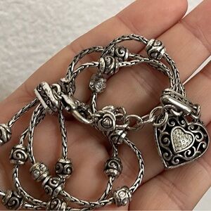 Brighton Reno Heart Charm Bracelet, silver tone, clear rhinestone